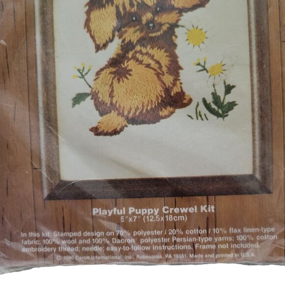 Caron Perkies Playful Puppy Crewel Kit 5"x7" 1980's Vintage Needlepoint DIY Craf - Picture 4 of 8